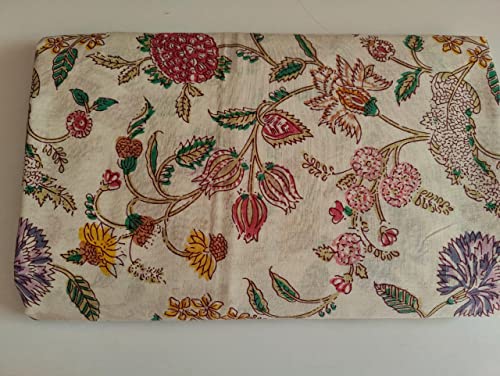 Image of Floral Printed Cotton Fabric Cloth Hand Block Print Fabric Women Material Running Jaipuri Hand Block Printed Women Dress Material Kurtis Natural 44 inch Inches Width 2.5 Meter (Pattern 14)
