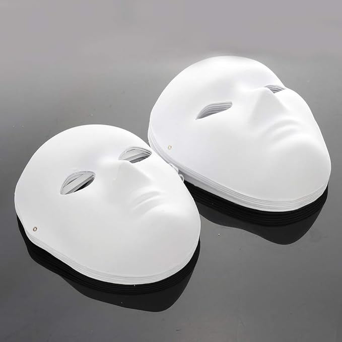 Tanant 12 PCS DIY White Full Face Masks, Paintable Paper Mask, White