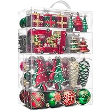 Valery Madelyn Christmas Tree Ornaments Set, 155ct Red Green and Gold Shatterproof Christmas Tree Decorations Bulk, Traditional Country Hanging Ball Ornaments for Xmas Trees Holiday Decor