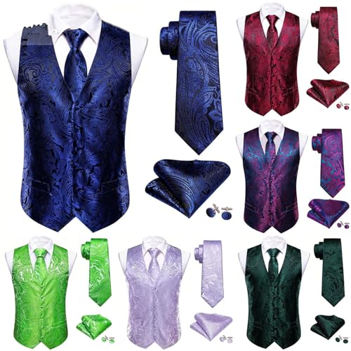 Men’s Textured Silk Vest and Tie Set with Pocket Square & Cufflinks Formal Waistcoat for Wedding or Business Suit2