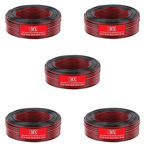 Image of MX High Performance Red & Black Speaker cable 14 Wire = 24 AWG- 50 Mtr Coil- Speaker Wires for Home Theater Systems, Speakers, Vehicles, Car Audio, Amplifiers, Hi-Fi Receivers Etc, Pack of 5 (MX-3975)