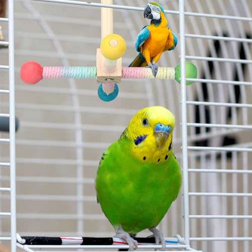 Image of Halloscume 6 Pcs Bird Stand Perch Toy Wooden Interactive Spinning Parakeet Perch 360 Degree Free Rotation Practical Bird Cage Accessories for Parakeets Parrots Cockatiels Budgies Lovebirds
