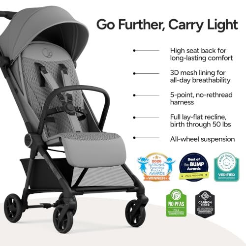 Image of Mompush Nexis Carbon Fiber Lightweight Travel Stroller, Carry-On, Grey
