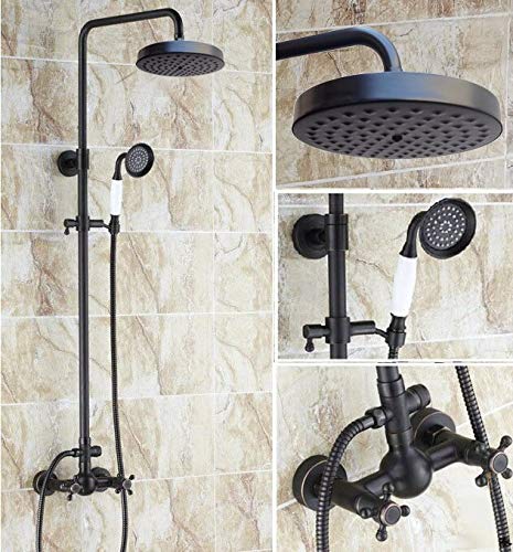 Mitigeur de douche pluie noir mat luxe avec pomme ronde Ars415 et poignées rétro en croix