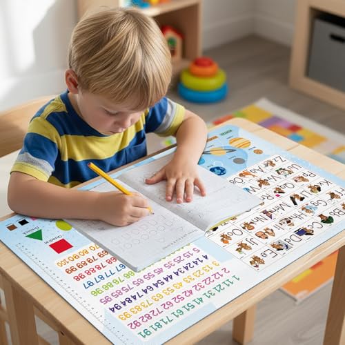 Doppelseitige Lernunterlage für Kinder mit Weltkarte & Buchstaben – Wasserdichte Schreibtischunterlage (60x40 cm), abwischbar – Kreatives Geschenk für Jungen & Mädchen