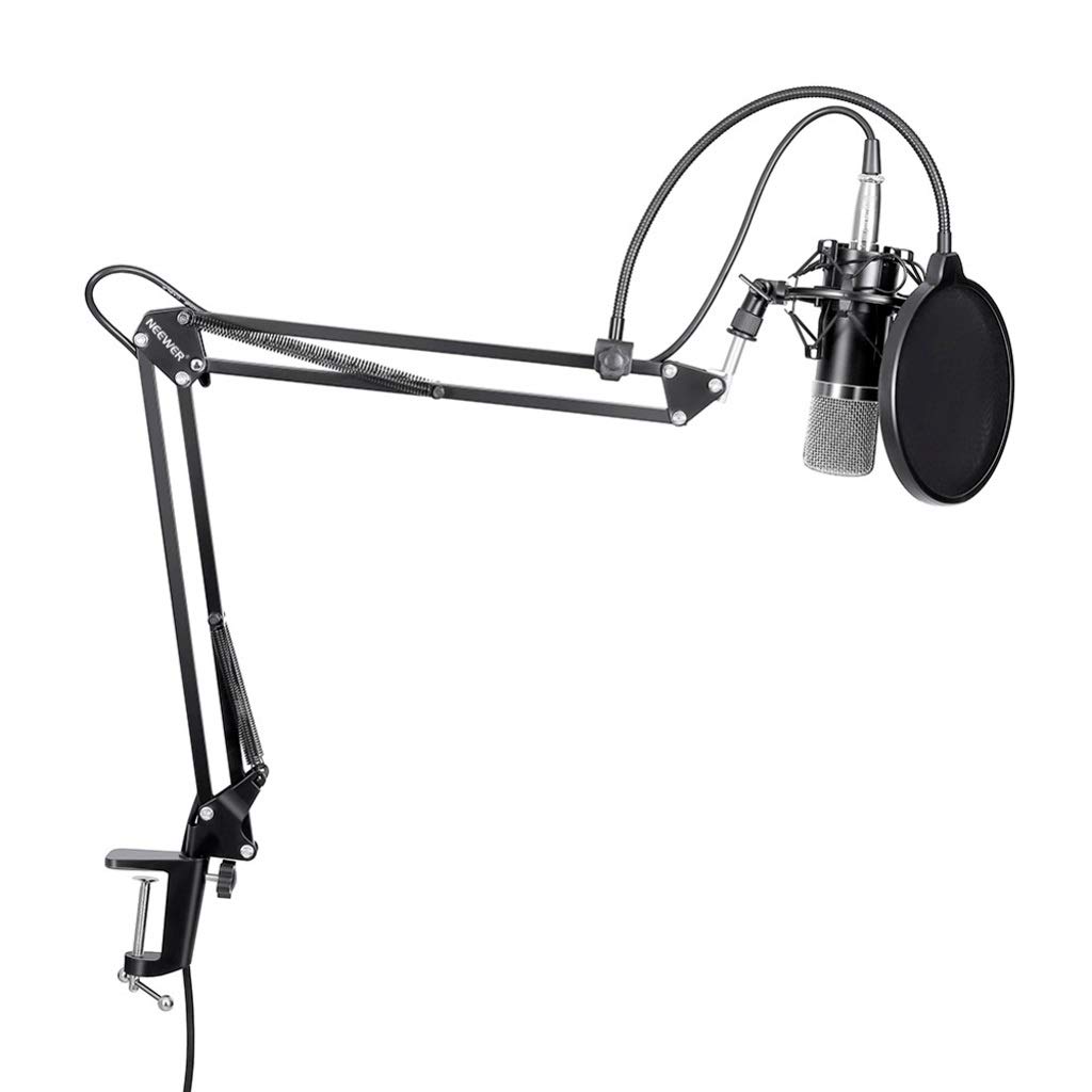 Microphone de streaming pour podcaster en direct avec alimentation 48V noire