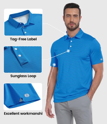Image of ZITY 5 Pack Mens Golf Striped Polo Shirts Short Sleeve UPF 50+ Moisture Wicking Athletic Daily Casual Collared Shirt