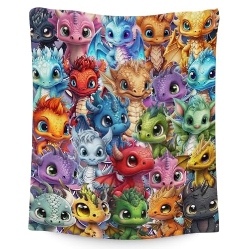 Image of Dragon Blanket Gifts - 30x40 Inches Funny Throw Blanket for Babies, Kids, Boys & Girls - Colorful Soft Fuzzy Blankets for Couch, Sofa & Bed