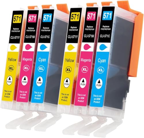 Tinnee CLI-571XL Printer Ink Replacement for Canon 570 571 Ink Cartridges Canon MG5750 Printer Ink Cartridges for PIXMA MG5700 MG5750 MG5751 MG6850 MG6851 TS5050 TS5051 TS6050 MG6800 MG6850