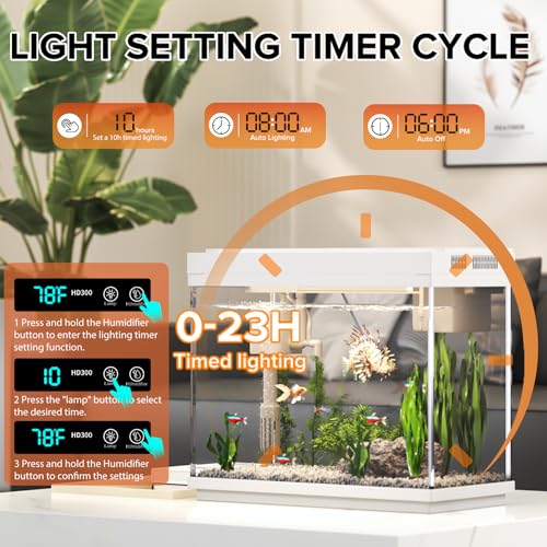 Image of Vehipa Betta Fish Tank 2.4 Gallon HD Glass Aquarium Starter Kits | with 3 in 1 Quiet Filter, Humidifier, 7 Color Lights, Temperature Display