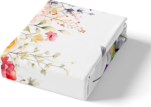 Miniatura 5 de Juego de sábanas ajustables de colibrí, tamaño matrimonial, diseño de pájaros tropicales, juego de sábanas transpirables de flores de colibrí, funda