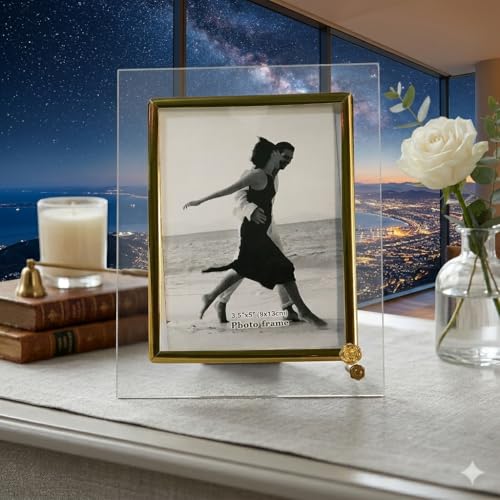Image of Home Decor Gold Geometric Glass Photo Frame - Modern Design (3X5)