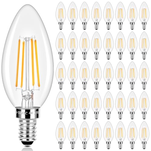 E12 LED Candelabra Bulbs 40 Watt Equivalent, 4W Vintage Candle Light Bulbs Dimmable, 470Lm Warm White 2700K B10 Edison Bulb, Filament Clear Glass Lamp Bulb for Chandelier Ceiling Fan (40 Packs) by Brightever - Used condition - US$74.14