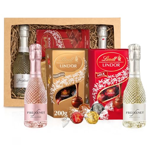 Lindt Chocolate & Prosecco Hamper for Women Gifts - Chocolates Gift Box of Assorted Truffles Prosecco Sparkling Wine. Christmas Gifts for Women Birthdays
