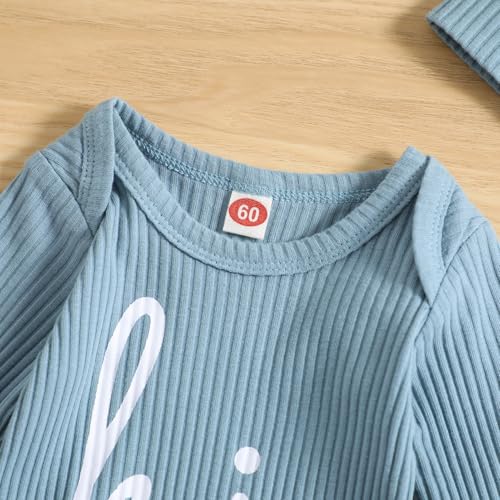 GRNSHTS Newborn Baby Boy Romper Coming Home Outfits Letter Print Bodysuit Jumpsuit+Hat+Gloves 3PCS Clothes Set4