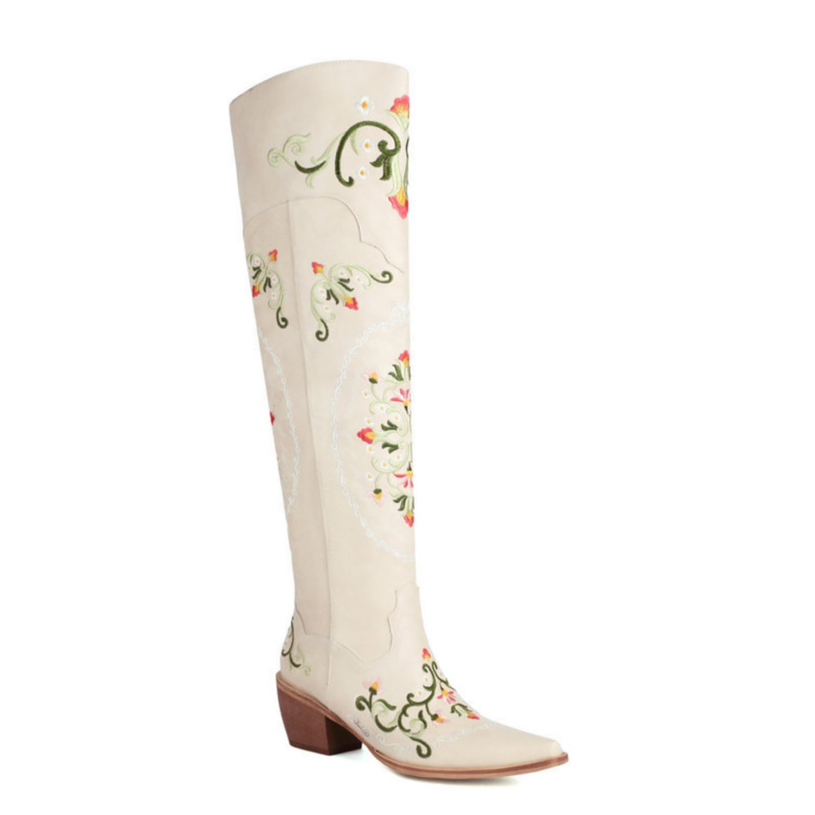 Generico Stivali Cowboy Donna Ricamati a Gambale Largo, Design Senza Lacci per Stile Country