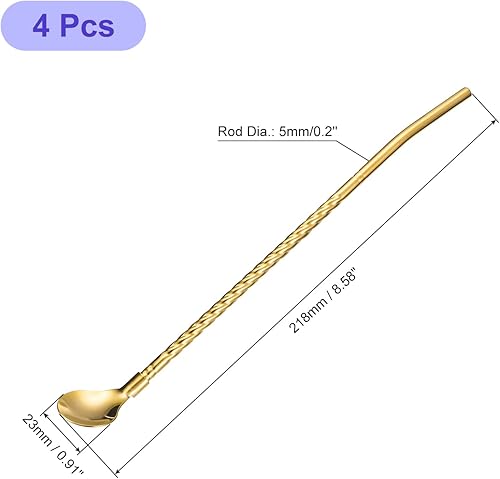 Miniatura 2 de uxcell Pajitas de cuchara de acero inoxidable, 4 pajitas de metal reutilizables de 8.6 pulgadas de mango largo, cucharas para batidos y cócteles,
