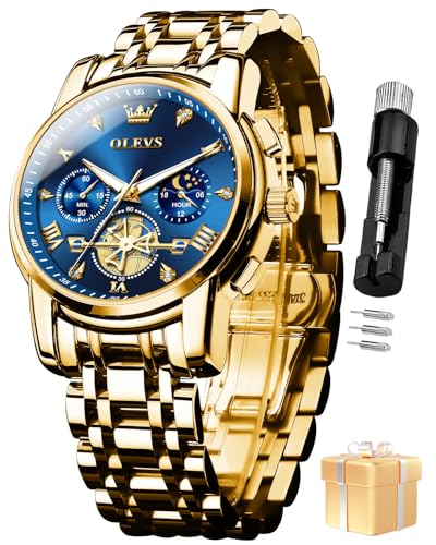 Image of OLEVS Watch for Man Analog Quartz Skeleton Chronograph Diamond Watches Stainless Steel Moon Phase Calendar Waterproof Dress Watches