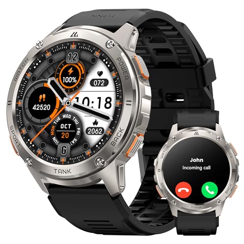 KOSPET Smart Horloge voor mannen, 1,4 inch AMOLED Touchscreen Sport Horloges met Hartslagmeter, SpO2, Fitness Smartwatch met 5ATM IP69K Waterdicht, 24H Slaap Tracking voor Android iOS Sliver
