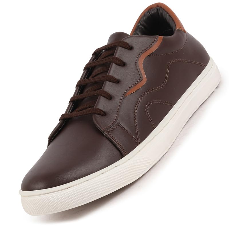 Image of FAUSTO Men's Classic Lace Up Elevated Look Sneaker Shoes with Contrast Sole|Low Ankle|Casual Shoe