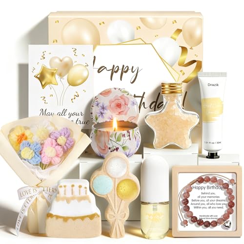 Drazik Birthday Pamper Gift Box for Women Unique Happy Birthday Pamper Hamper for Her Spa Bath Set Gift Birthday Present Idea for Best Friend Bestie Sister Wife or Mum