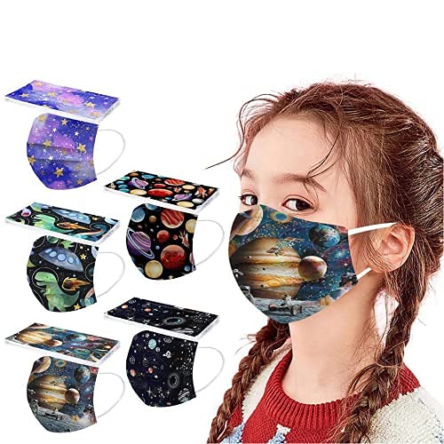 50PCS Kids Disposable Tie-Dye Gradient Face_Mask,3 Ply Breathable Facemask for Children School Outdoor Sport