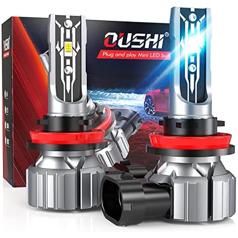 H11 H8 LED Headlight Bulbs 55W, OUSHI H9 LED Car Headlight Conversion Kit, 12000 Lumens Fanless Super Bright IP65 Waterproof H11 LED Fog Light Bulbs, 6000K Xenon White (2Pcs) Cover