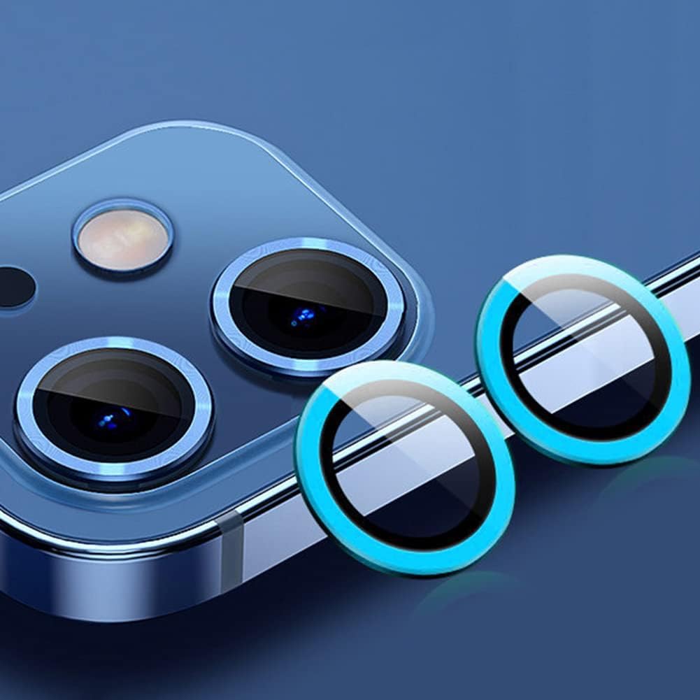 Omorro Compatible for iPhone11/12/12mini Luminous Camera Lens Protector Ultra Thin Film Tempered Glass Camera Screen Protector Shockproof Cover Blue