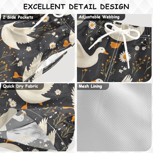 Pigsaly Boys' Swim Board Shorts Camomile Flowers White Geese Ducks Boy's Swim Trunks Kids Swimwear XS3