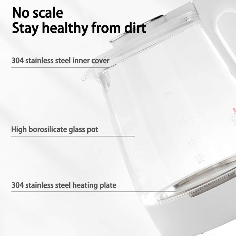 -Bollitore elettrico in vetro ecologico, bollitore per acqua senza fili da 1,7 litri con illuminazione a LED, bollitore per acqua per tè a ebollizione rapida, spegnimento automatico e protezione