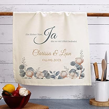 Herz & Heim® Hochzeitsgeschenk personalisiertes Geschirrtuch 100% Baumwolle 45 x 70 cm mit Namen – Bild 4