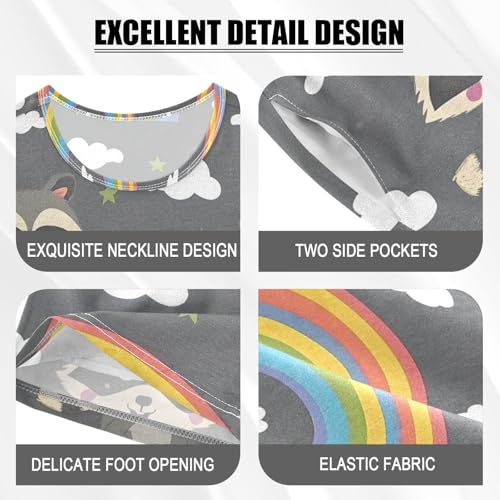 ALAZA Raccoon Rainbow Cloud Star Pajamas Short Sleeve 2 Piece Sleepwear Top and Bottom Pajama Set Unisex4