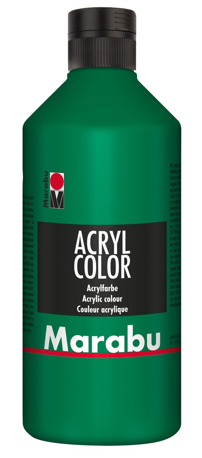Marabu 12010075067 - Acryl Color saftgrün 500 ml, cremige Acrylfarbe auf Wasserbasis, schnell trocknend, lichtecht, wasserfest, zum Auftragen mit Pinsel und Schwamm auf Leinwand, Papier und Holz