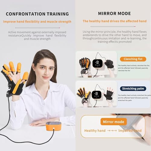 Image of Robotic Hand Rehabilitation Glove for Stroke & Paralysis Recovery, Finger Therapy Training Equipment with Mirror Mode & Adjustable Intensity, left hand medium size