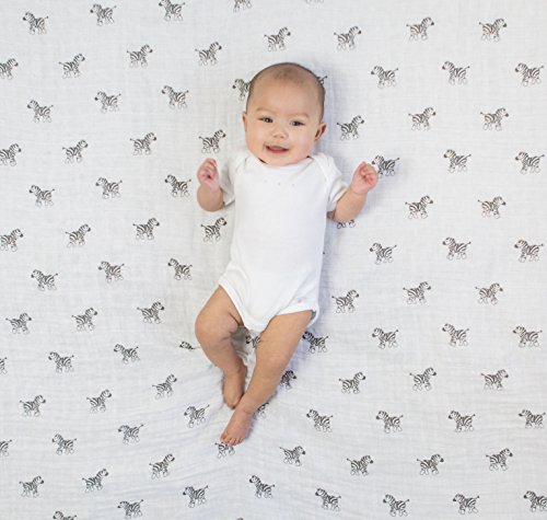 Image of Amazing Baby Cotton Muslin Fitted Crib Sheet, Zebra, Soft Black , 28x52x6 Inch (Pack of 1)