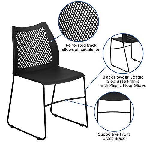 Flash Furniture 5-RUT-498A-BLACK-GG Hercules Series Contoured Lobby Chairs With Air-Vent Honeycomb Backs, Ergonomic Stacking Chairs For Offices thumb #7