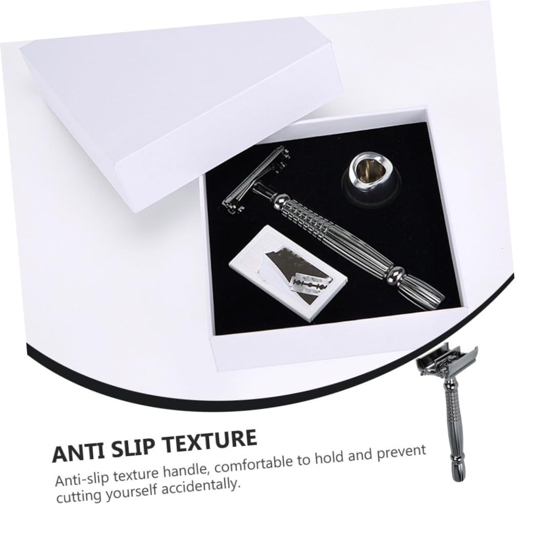 FRCOLOR Double-edged Beard Razor with Long Handle and Safety Stand Alloy Manual Shaver for Men Precise Shaving Lightweight Travel-friendly Shaving Accessory for Home and Barber Use