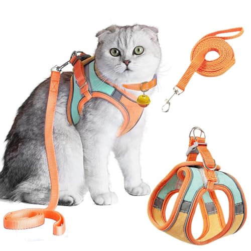 KEWUF Pettorina Gatto, Guinzaglio per Gatti, Antifuga Pettorina per Cani Piccola, Pettorina Traspiranti Regolabili per Cuccioli o Gatti Passeggiate all'aperto in Traspirante(L, Consigliato 4-7 kg)