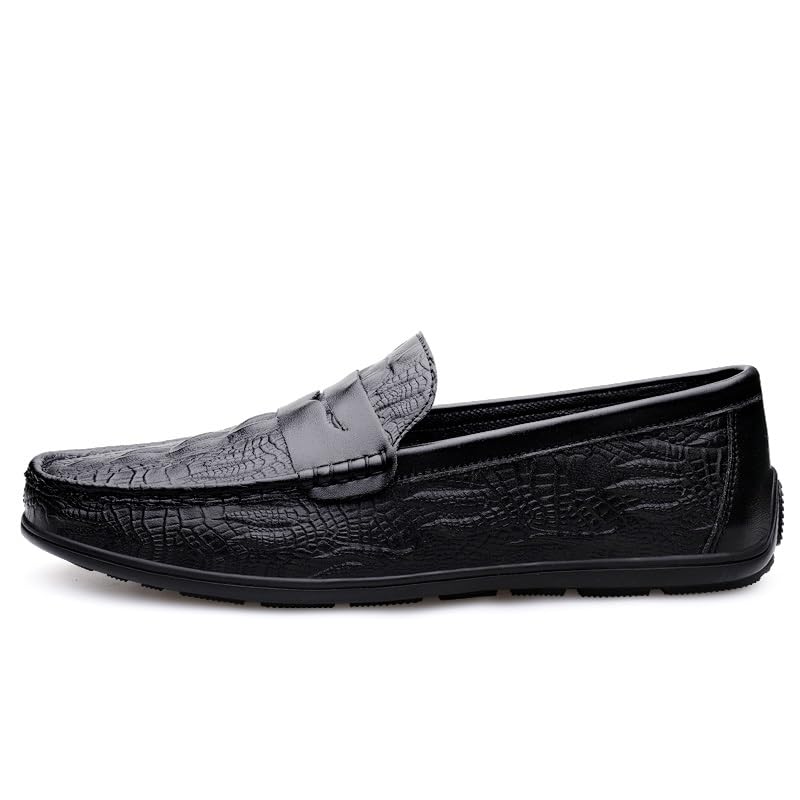 Mens Loafers Round Toe Vegan Leather Crocodile Print Penny Loafers Lightweight Anti-Slip Comfortable Wedding Slip-ons2