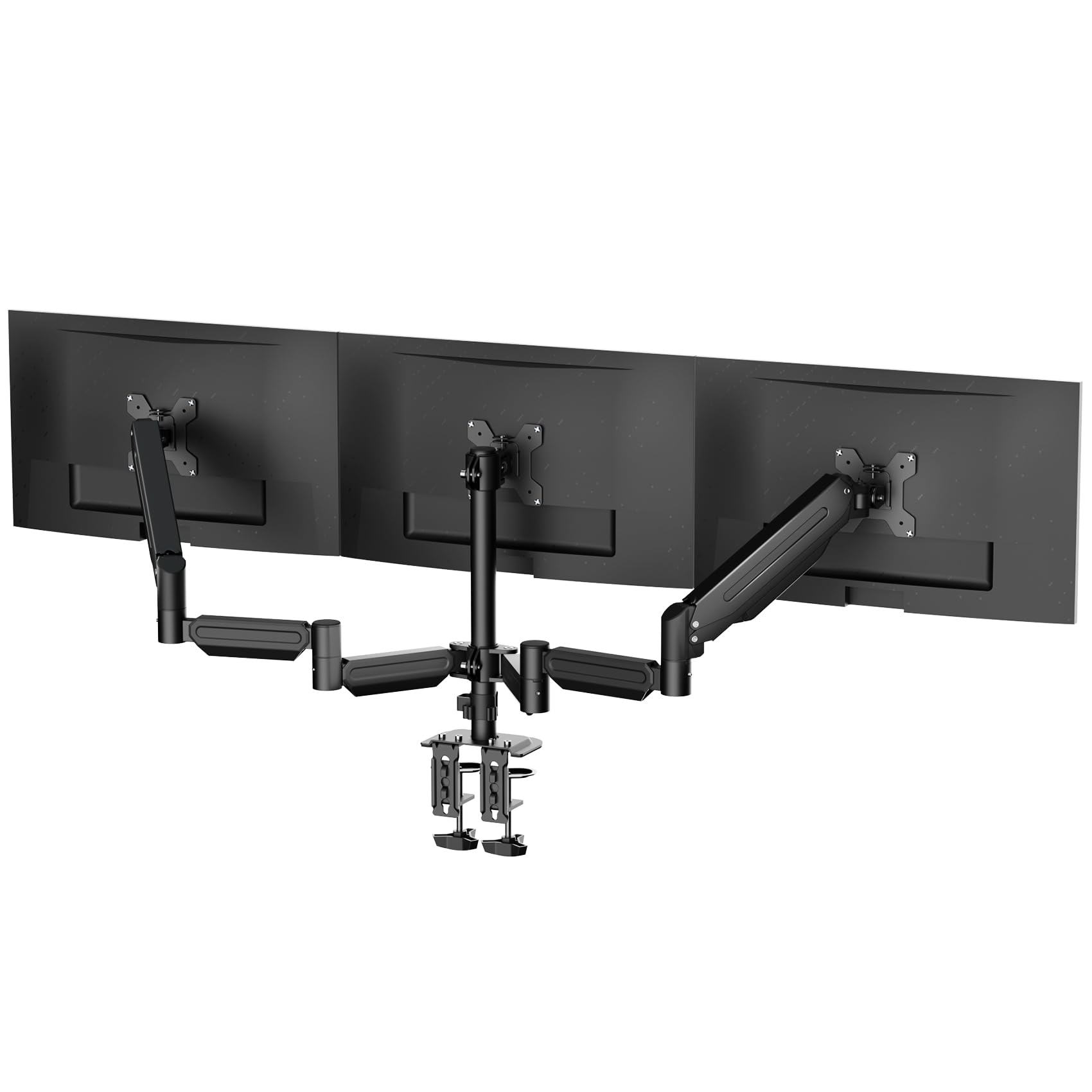 suptek Supporto per monitor triplo - 3 monitor con braccio per monitor a molla a gas adatto a tre schermi LCD piatti da 17 a 32" con morsetto, nero MD8003
