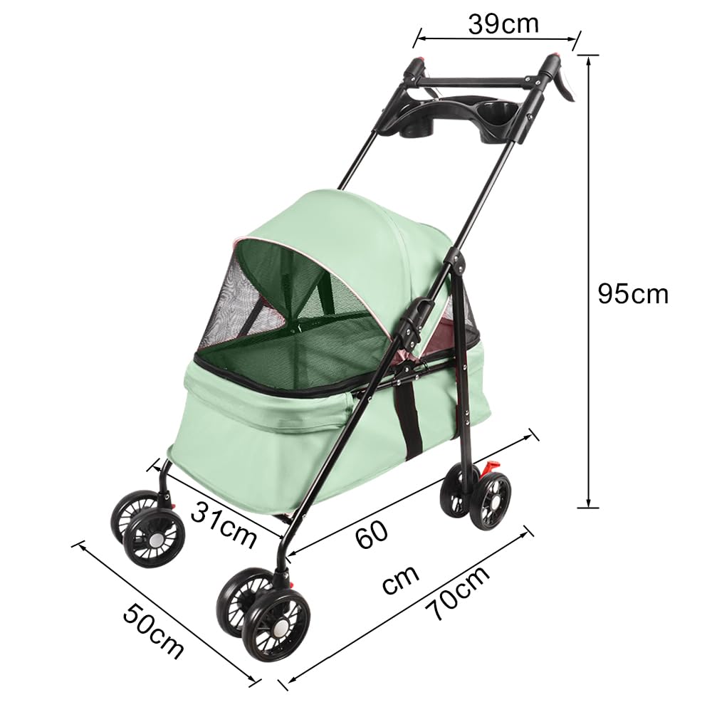 Buggy plegable para mascotas 3 en 1 - Capacidad de carga hasta 20 kg - de acero y EVA - con bolsa de transporte desmontable - Buggy carrito para animales pequeños hasta 20 kg - 50 x 70 x 95 cm (Verde