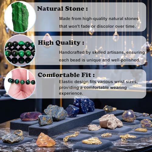 Natural Gemstone Bracelet,8mm/6mm Round Beads Stretch Bracelet 6.5" Unisex Jewelry Birthday Gifts for Girl Women4