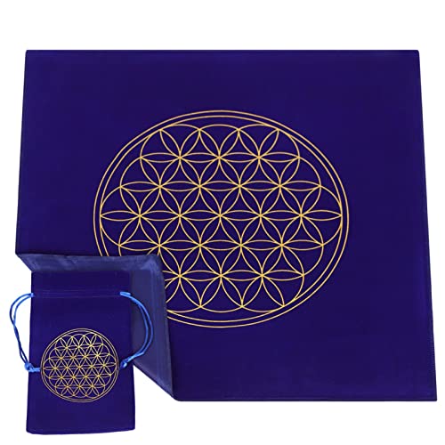 yanghui Altar Tarot-Stoffkarten - Die Blume des Lebens, Kristallgitter-Wahrsagung, spezielle Tischdecke für Hexerei, Hexerei, Schwarz-Gold-Tischdecke (48 x 48 cm) Cover