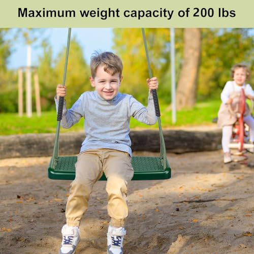 Image of Heavy Duty Tree Swing for Kids with Adjustable Tree Rope Non-Slip Swing Seat, Swing Seat Accessories Indoor Outdoor Backyard Playground Green