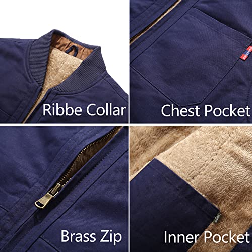 Flygo Men's Winter Warm Outdoor Sherpa Fleece Lined Canvas Utility Vest With Pockets(02Navyblue-M) #TOP3