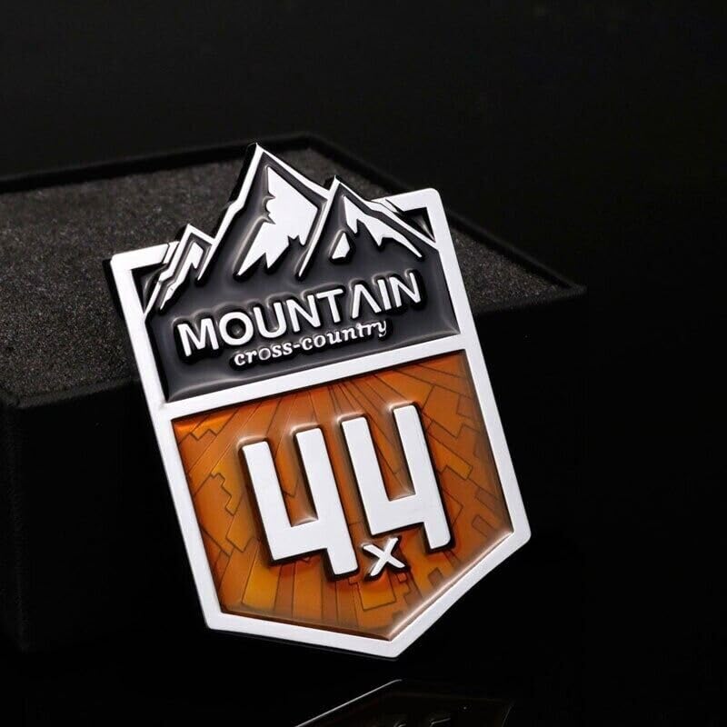 Image of 1Pc 4x4 Mountain Cross Country Emblem 3D Metal Car Sticker Off Road Racing Decal Badge for Off-Road Vehicle (Silver Yellow)