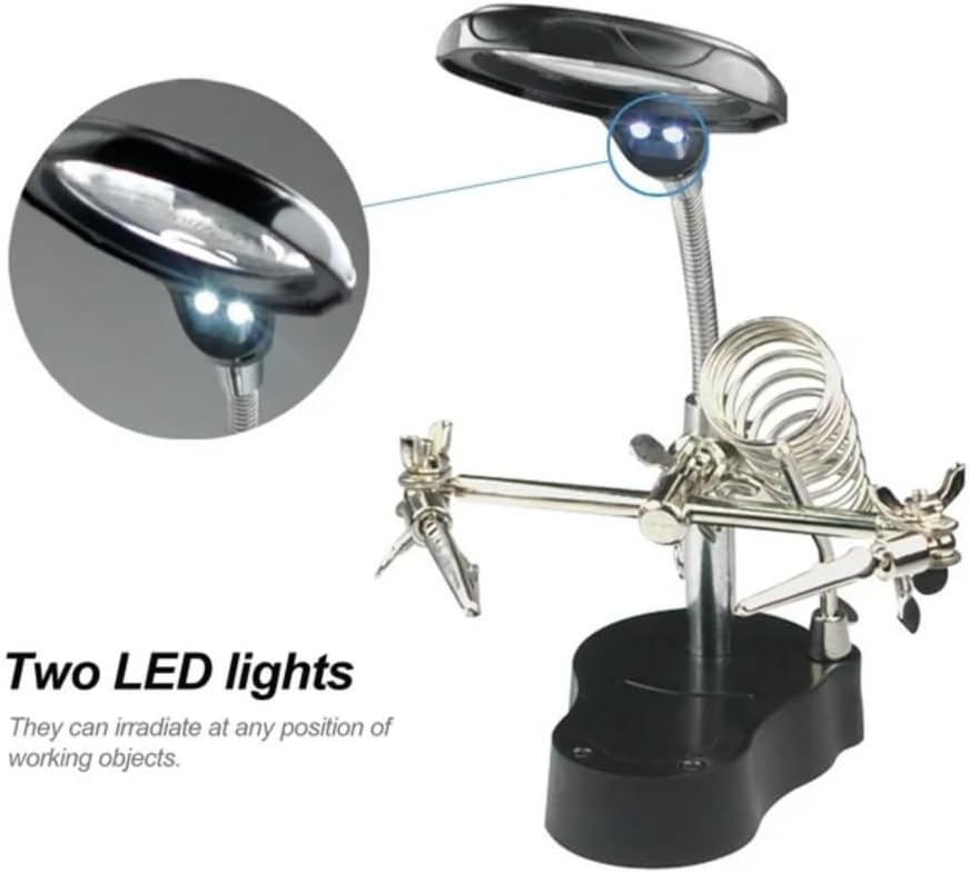 Miniatura 3 de Lupa 3.5x ayudando a soldar, estación de soldadura con luz LED, clips de cocodrilo ajustables dobles para soldar, fabricación e inspección de