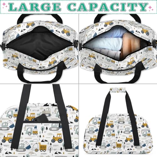 Cartoon Truck Duffle Bags for Kids,Waterproof Sports Gym Bag,Travel Weekender Overnight Bag,Foldable Gymnastics Work Out Bags Portable Gymnastics Sleepover Bags Lightweight Sports Duffel Bags4