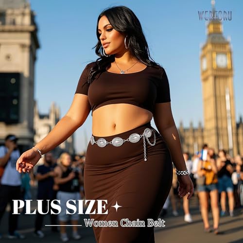 WERFORU Women Western Concho Metal Chain Belt Cowgirl Boho Waist Belt for Dress Jeans3