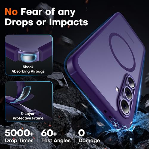 Image of TOCOL Magnetic for Samsung Galaxy S24 FE Case, [15FT Military Grade Protection] [Compatible for Mag-Safe] Translucent Matte Hard Back for Galaxy S24 FE 6.7 Inch, Midnight Purple